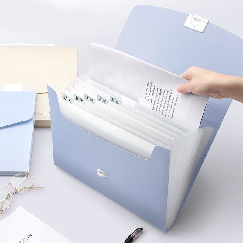 升级版彩色风琴包文件夹试卷夹文具资料收纳文件袋高中生多层书夹 [升级版] 12格 手提式 [1黄色+1图片