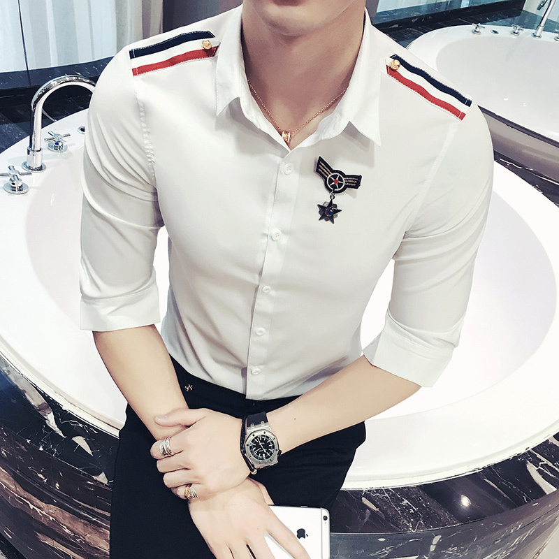 美师理店型师酒吧KTV服务员工作服夏款男女生七分袖衬衫衣