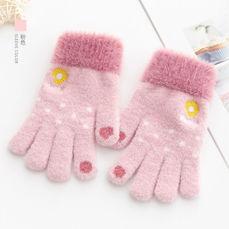 儿童手套冬季保暖女童可爱加绒加厚公主分指五指小学生写字少女孩