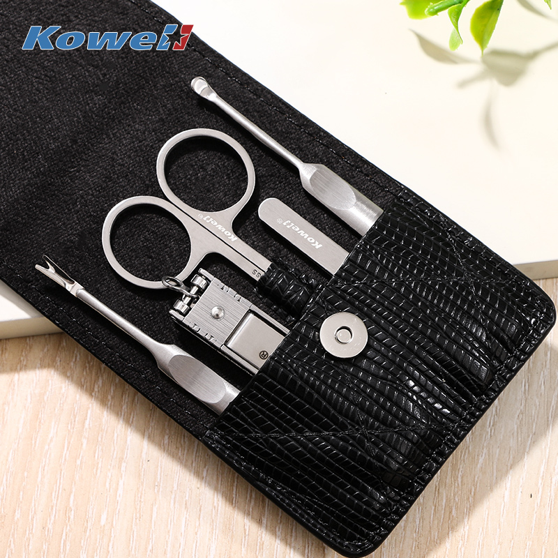 韩国(kowell)进口指甲刀套装多功能不锈钢指甲剪家用修甲美甲修脚刀套装黑色