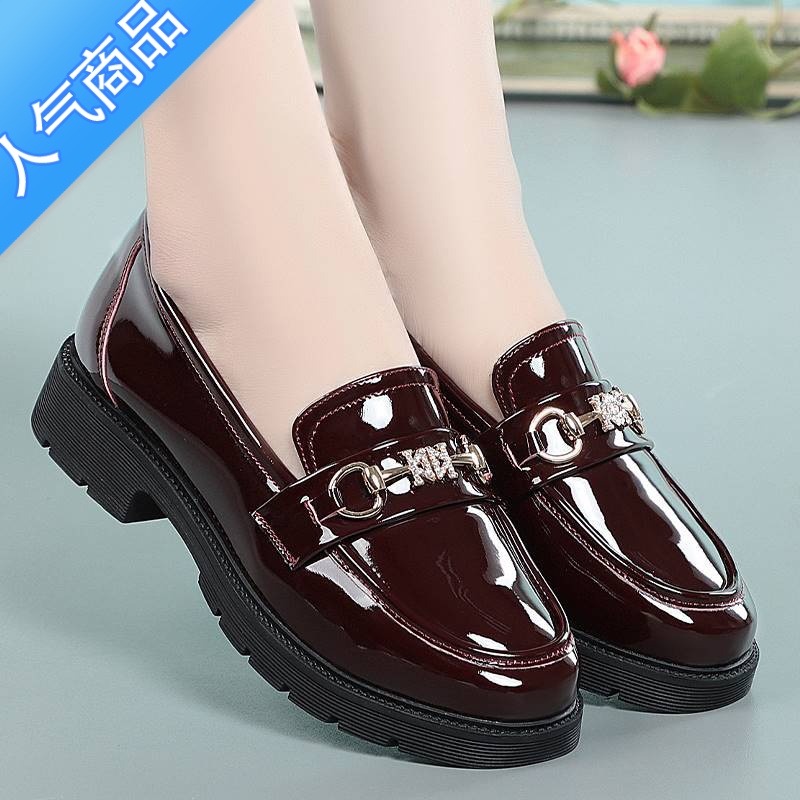 SUNTEK漆皮乐福鞋2023新款时尚软底女单鞋休闲中老年厚底低跟女鞋夏高清大图