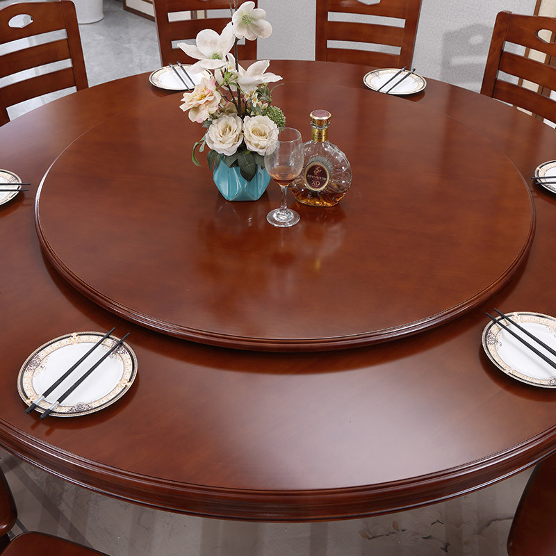 彬蔚现代中式实木圆形餐桌椅组合橡木圆餐桌带转盘酒店吃饭家用大圆桌