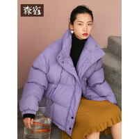 【90%白鸭绒】森宿Y紫色短款羽绒服女冬装2018新款时尚加厚外套潮