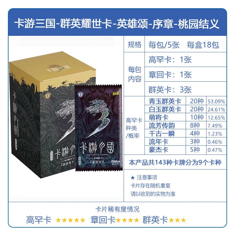 三国卡片群英耀世卡第一弹1桃园结义篇演义正版收藏卡包卡牌关羽曹操吕布赵云 群雄耀世卡 9包高清大图