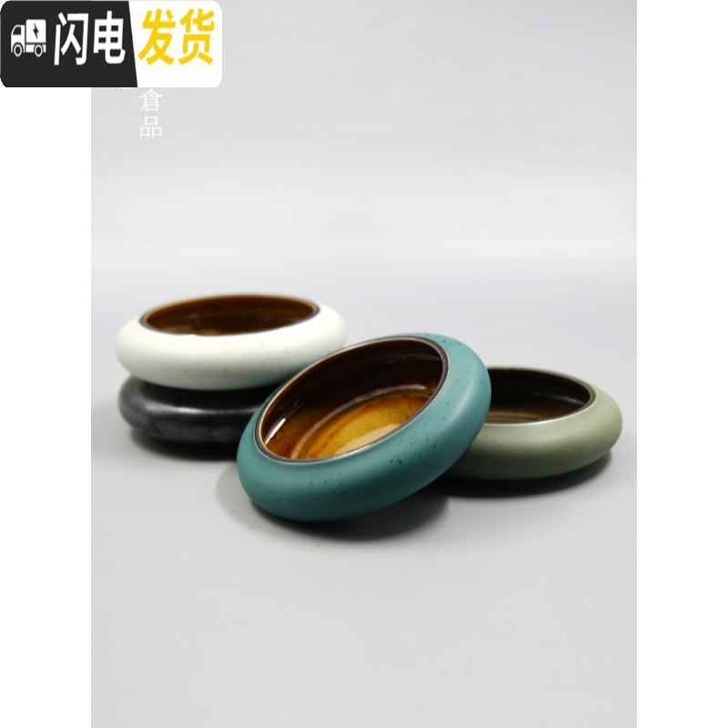 三维工匠鲜花插花陶瓷小花器禅意中式插花器皿日式剑山插花器花盆套装家用 小盅小器芝麻白送3.4cm剑山 小花盆容器