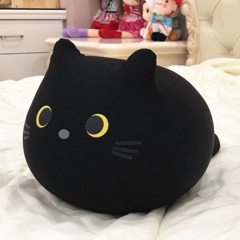 黑猫白猫咪公仔小猫咪抱枕软体泡沫粒子纳米颗粒毛绒玩具靠垫抱枕 棕色 32*23*21CM
