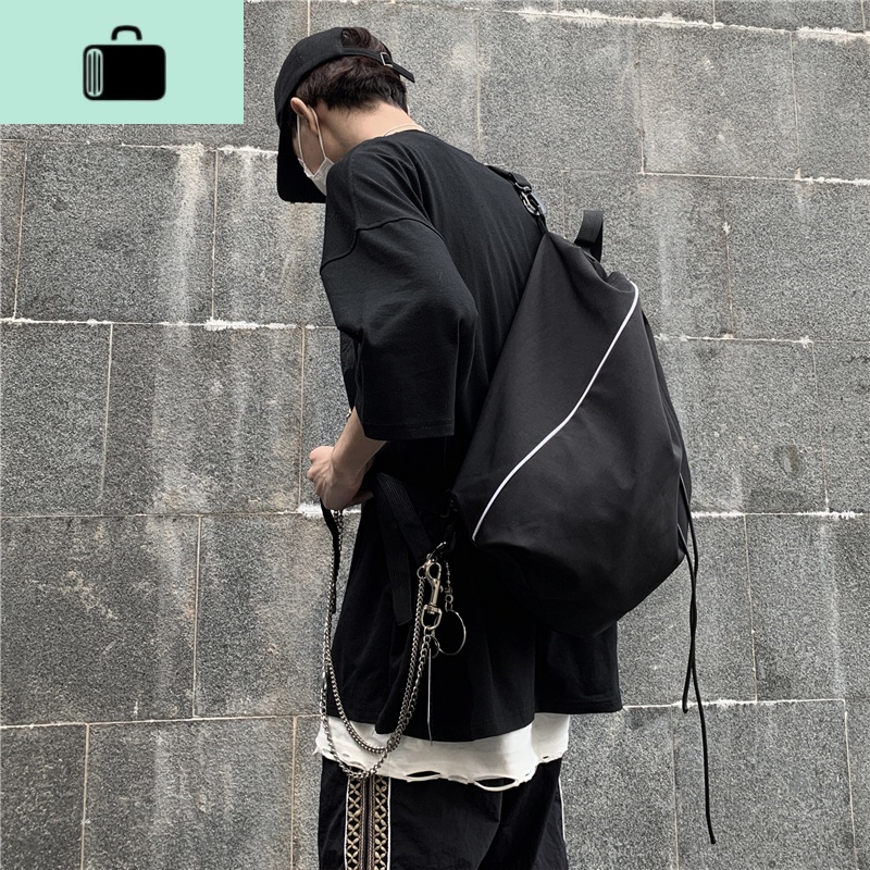 2020新款韩版ins多功能街头休闲水桶包情侣双肩包尼龙书包男女潮NEW LAKE 黑色高清大图