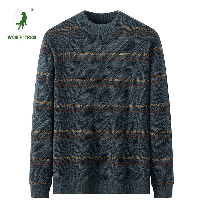 [七匹狼国际公司授权WOLF TREK ]男装秋冬新款男士打底舒适羊毛毛衣圆领长袖休闲针织衫