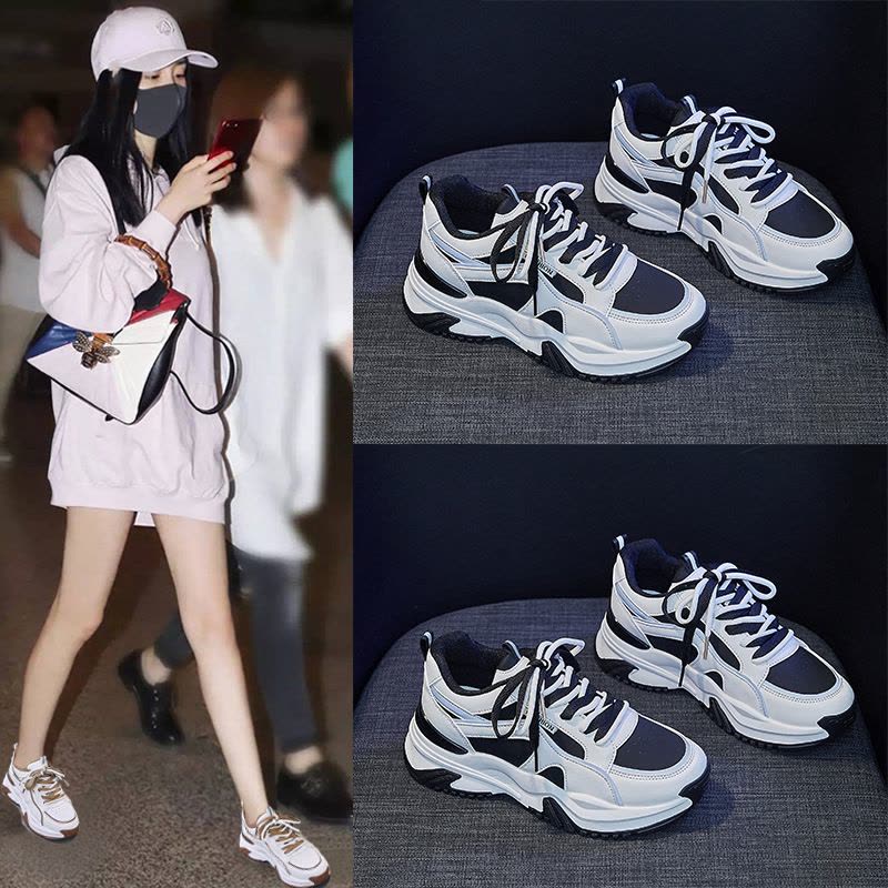 时言(SHIYAN)老爹鞋女2024秋冬新款韩版女士休闲鞋潮流厚底增高运动鞋女图片