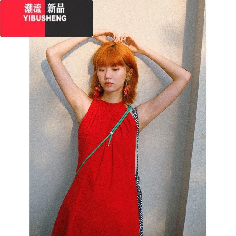 YIBUSHENG陳小腿~Turn left 纯欲红色甜辣妹无袖连衣裙女挂脖修身长裙ins图片
