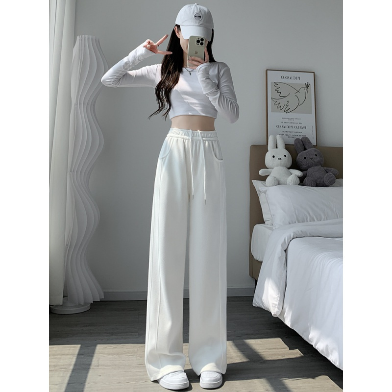 灰色香蕉运动裤女春秋款2023新款美式直筒宽松秋季小个子阔腿卫裤