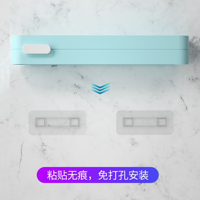 卫生间置物架厕所浴室壁挂洗手间免打孔毛巾架墙上洗漱台收纳架子 三维工匠 浅蓝色-无毛巾杆(单个装)浴室置物架
