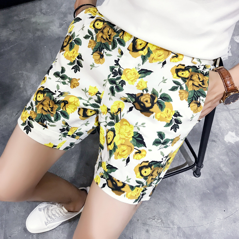 夏款男士修身短裤花色三分裤休闲短裤子花裤衩沙滩度假青少年学生