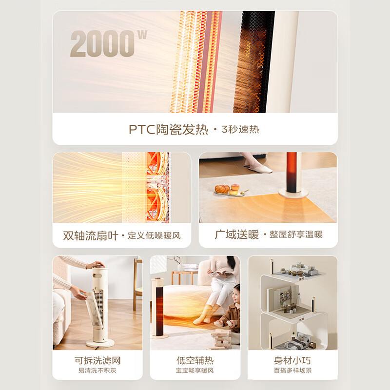美的 NFU-H 取暖器 暖器暖风机两档 大角度摇头 PTC陶瓷 热体双轴流送暖倾倒断电可拆洗滤网高清大图