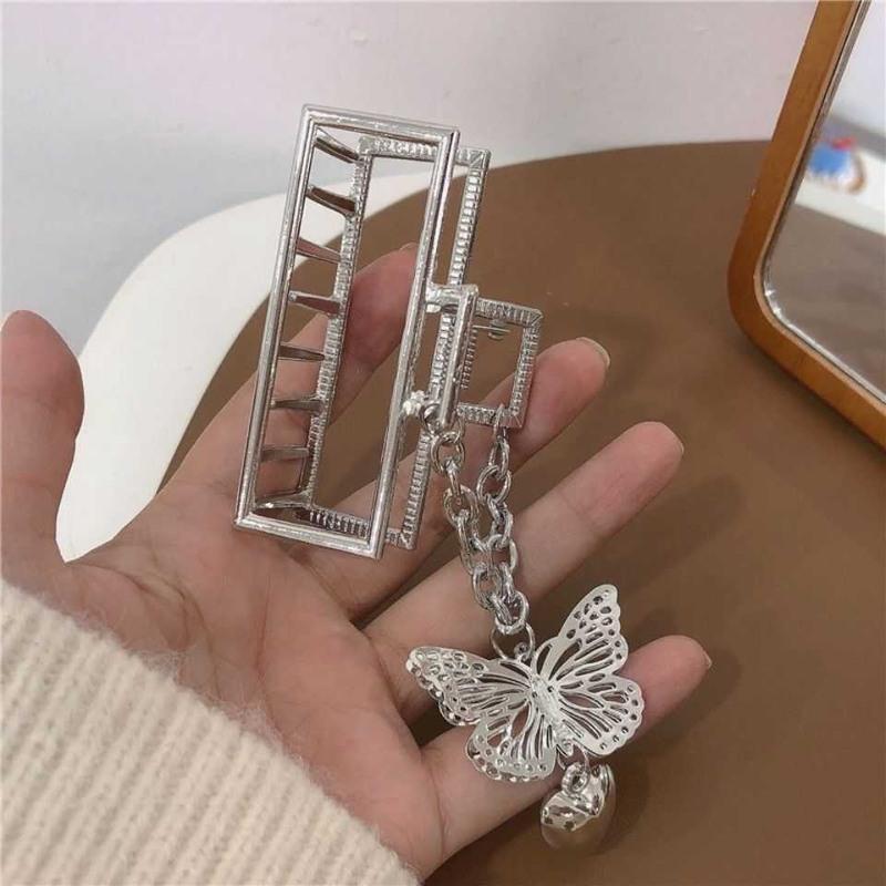 热卖金属蝴蝶发夹韩国气质少女鲨鱼珍珠发卡后脑勺大号抓夹头饰方形