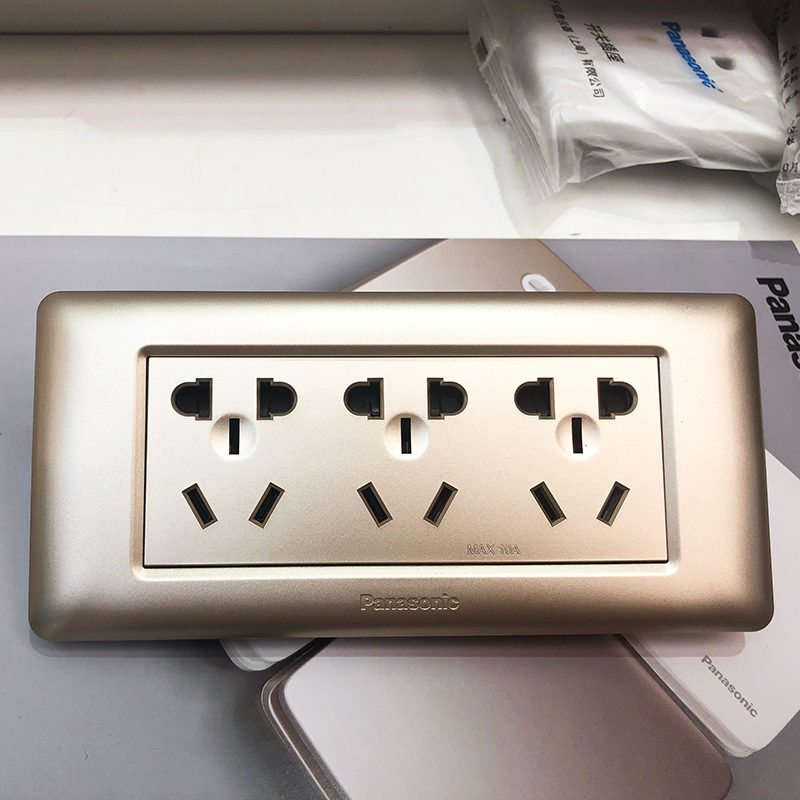panasonic松下开关插座五孔插座带开关USB插座86型面板一位二联双控大板荧光开关香槟金电源插座适享MWA622 118型三位十五孔插座 86型