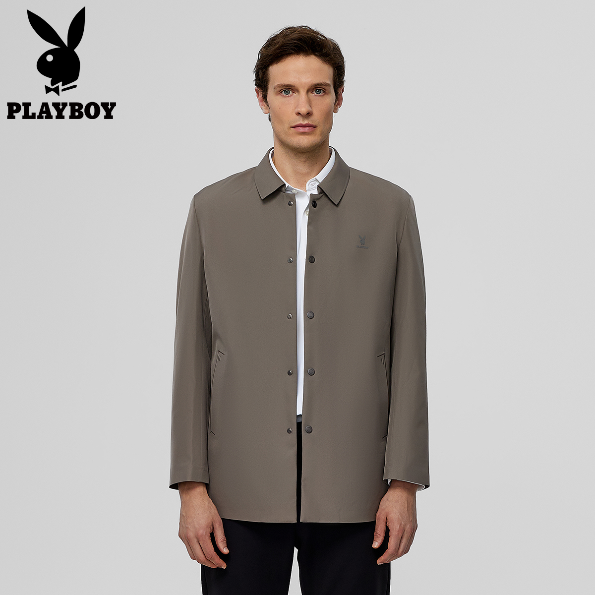 [高端轻便]花花公子男士休闲风衣外套防风保暖宽松正肩上衣