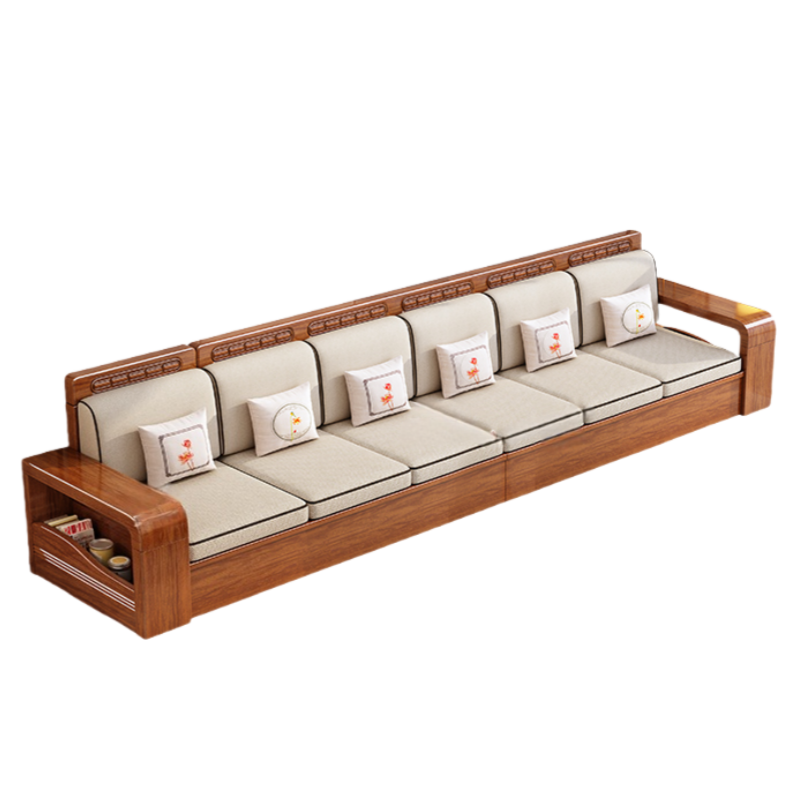 智叶舟实木沙发六人位389.6*65.5*85cm张高清大图