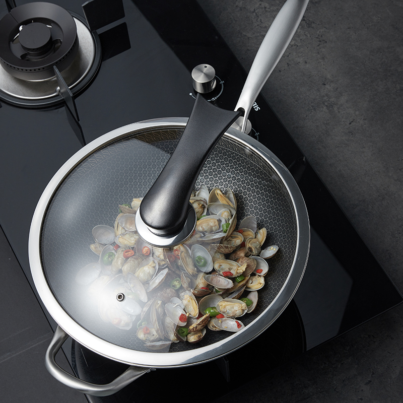 BRK Germany德国炒锅克鹏升级版全面屏蜂窝炒锅不粘锅炒菜锅 304不锈钢锅具烹饪物理不粘32cm电磁炉燃气灶通用