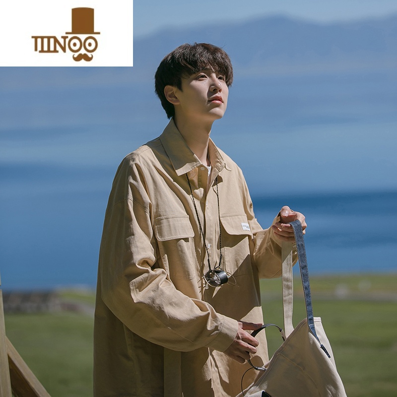 YANXU日系cityboy工装长袖衬衫男多口袋设计感港风潮牌纯色衬衣X衬衣高清大图