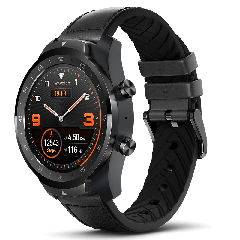Ticwatch Pro智能手表 幻影黑 续航30天 运动记录 心率监测 NFC支付 创新双层屏 安卓苹果ios WF12096