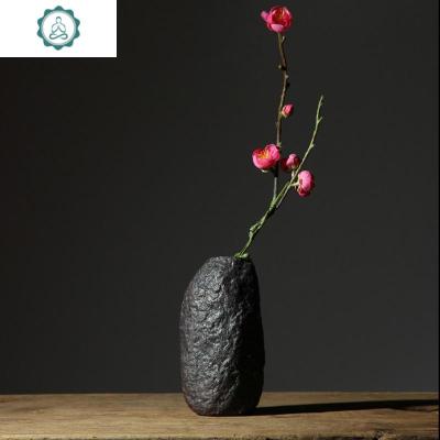 日式粗陶花瓶复古手工拙朴花插陶瓷茶具摆件禅意居家装饰陶艺花器 封后 拙朴粗陶花器[不含花枝]