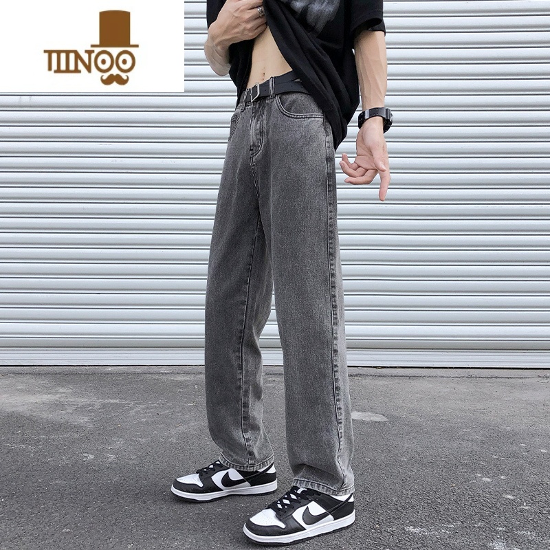 YANXU复古烟灰色牛仔裤男款夏季薄款宽松直筒裤子美式高街潮牌休闲长裤高清大图