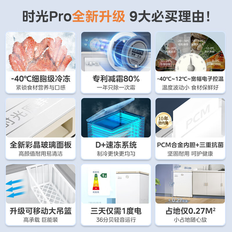 [政府补贴]美的100升时光Pro锁鲜减霜玻璃冷藏电子控温母乳小型冷柜BD/BC-100KGEMT(E)苏宁自营以旧换新