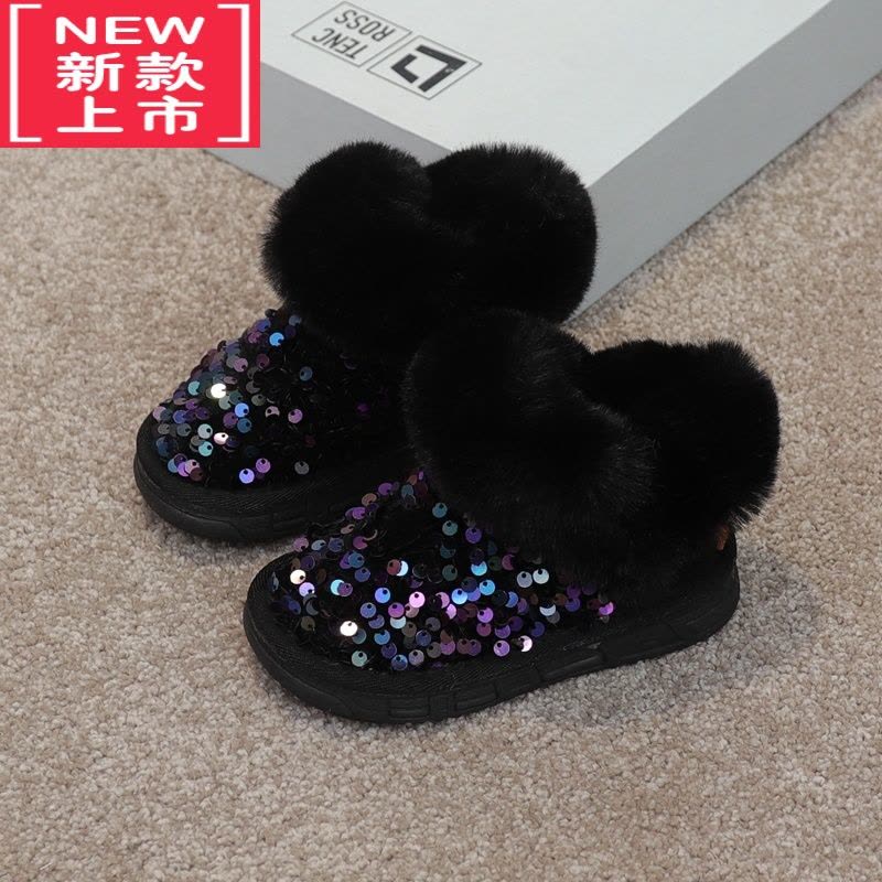 可莉允儿童雪地靴2022冬季新款女童靴子加绒加厚亮片防滑棉靴大棉鞋短靴图片