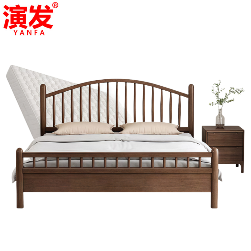 演发 实木床+床头柜+床垫 1.2m 套高清大图