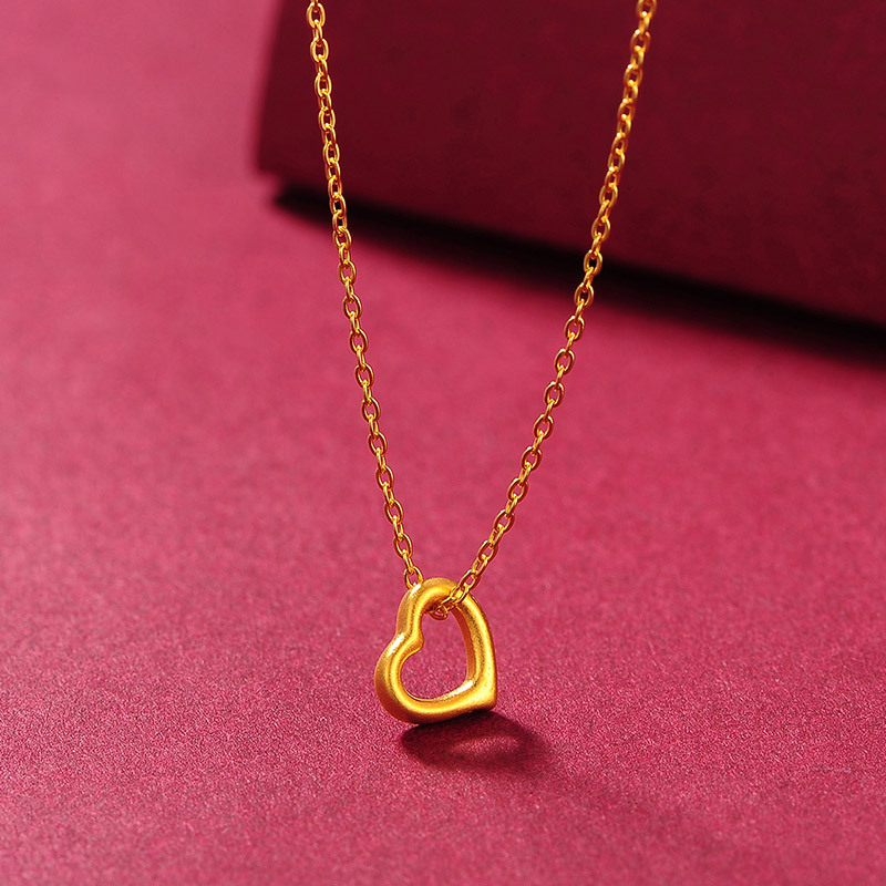 中银金行黄金足金3d硬金爱心黄金吊坠足金吊坠配银项链