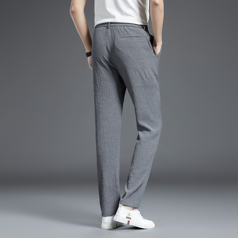 薄款冰丝凉爽休闲裤男士褶皱肌理纹松紧腰长裤子夏季直筒潮流男高清大图