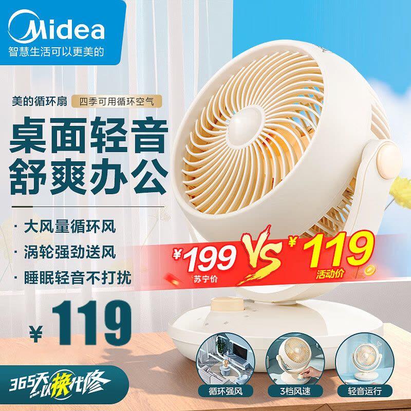 美的(Midea)电风扇家用轻音低噪空气循环扇小型摇头空调办公室落地扇宿舍小台扇GAF18AD 暖心橙图片