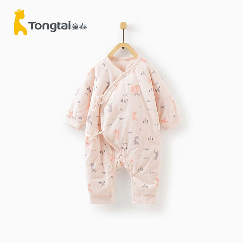 童泰(TONGTAI)秋冬款新生儿爬服0-3个月婴儿系带哈衣男女宝宝薄棉连体衣儿童内衣