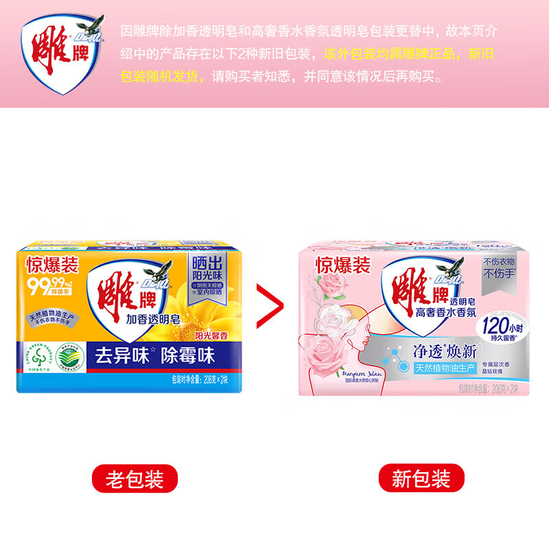 雕牌 高奢香水香氛透明皂 玫瑰香 206g*48块 有效除菌 持久留香高清大图