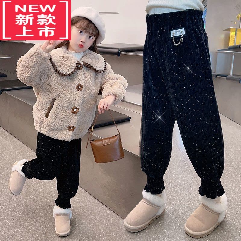 可莉允女童加绒裤子秋冬2022新款女孩洋气花苞裤冬季儿童保暖加厚休闲裤保暖裤图片