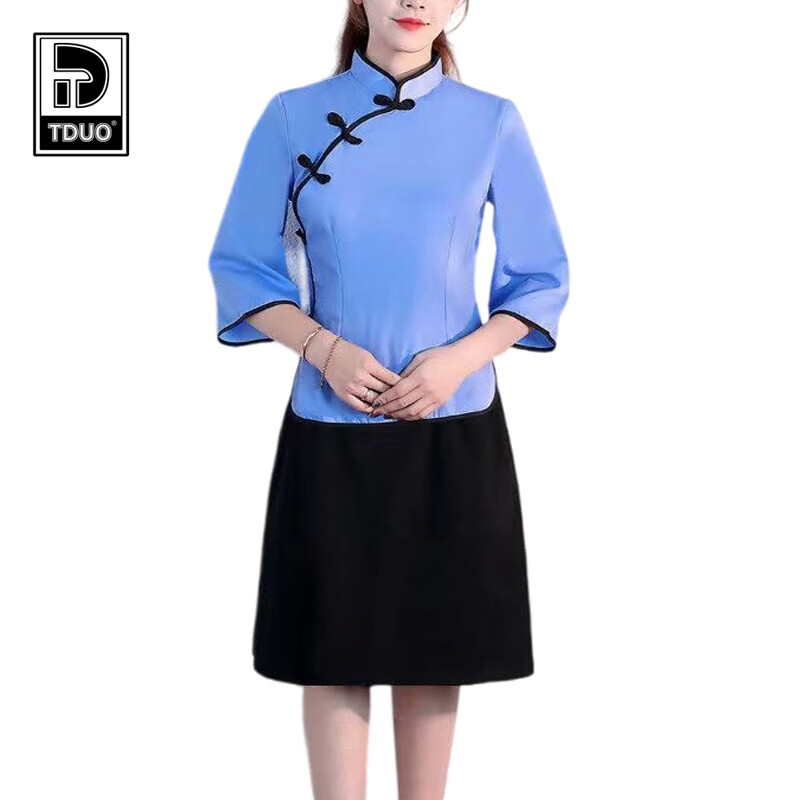 Tduo合唱演出服套装 D08 套 蓝色上衣+短裙 S