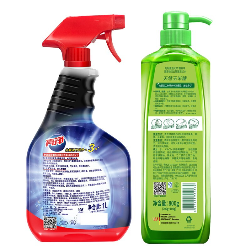 威露士亮净 厨房去重油剂(氧漂抗菌配方)1L+妈妈壹选餐具净800g洁净光亮组合装高清大图