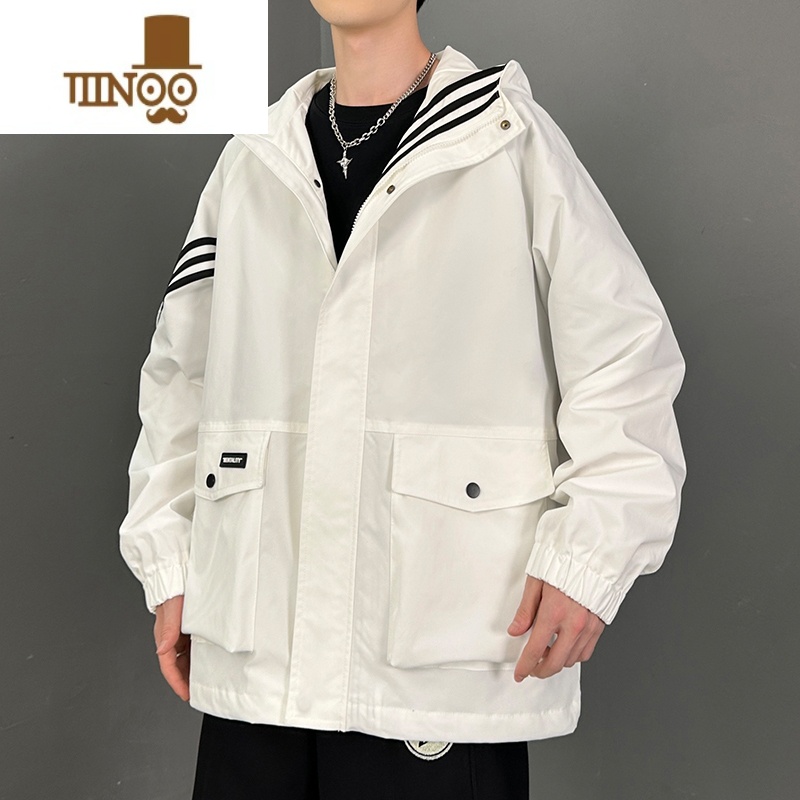 YANXU工装外套男秋季新款大口袋机能风衣服美式夹克情侣装冲锋衣 8316白色 L