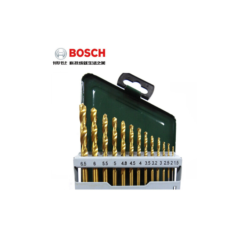 博世(Bosch) 绿色钻头套装 13支 镀钛麻花钻头套装 货期5-10天