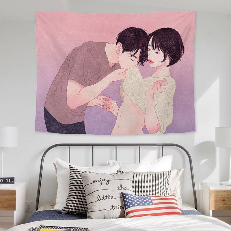 汐岩背景布风挂布挂毯主播卧室宿舍租房卧室装饰房间改造墙布图片