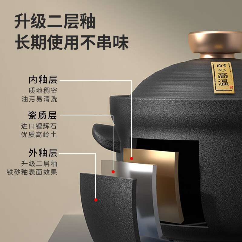 康巴赫(KBH)陶瓷煲砂锅日式煲汤熬药煮粥焖饭炖锅养生大肚煲干烧不裂明火专用陶瓷煲4.5L高清大图