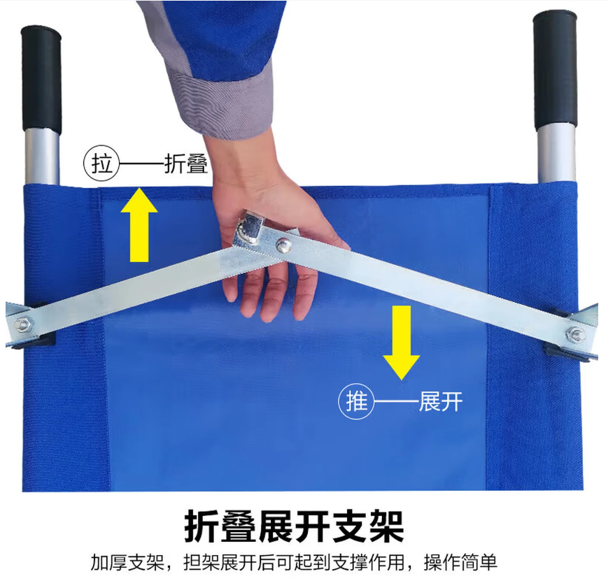 鸣固 加厚可折叠担架 加厚镀锌钢管 应急救援担架推车 二折 承重150kg 单位:个高清大图
