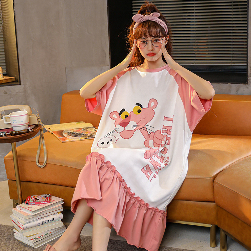棉质睡裙女夏季韩版春秋学生家居服可爱薄款短袖宽松孕妇睡衣夏天