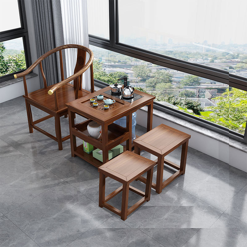 绵冠全实木阳台茶桌椅组合榆木茶台高清大图