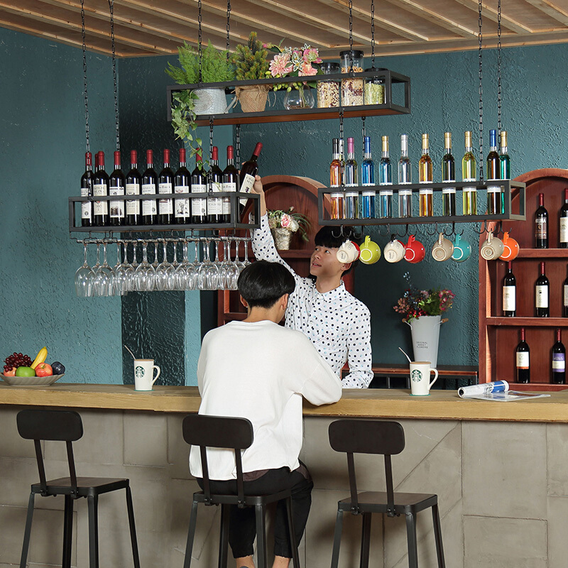 悬挂铁艺酒架置物架吊挂杯架高脚杯架倒挂酒杯架悬挂红酒吊柜杯架壹德壹