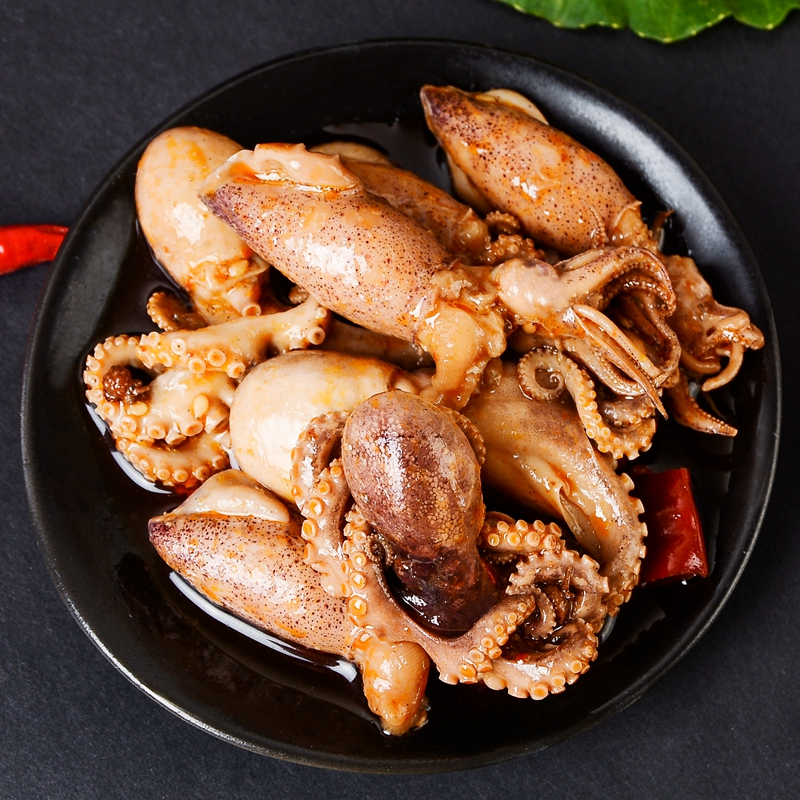 [2罐]八爪鱼小海鲜即食熟食罐装爆头麻辣整只大章鱼海兔鱿鱼足迷你