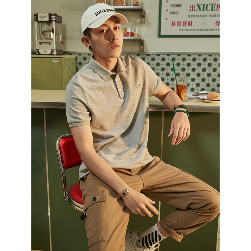 唐狮夏季新款polo衫男士短袖刺绣港风宽松翻领T恤男潮牌男保罗衫