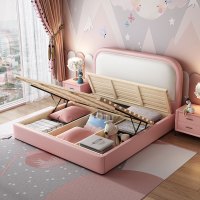 兰秀家居 儿童科技布床女孩单人床储物床1.5米1.2m简约现代创意轻奢高脚床
