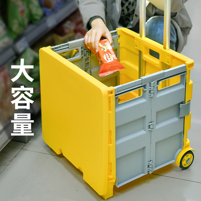 折叠购物车阿斯卡利(ASCARI)家用便携手拖车摆摊推车野餐轻便超市买菜车小拉车 两轮中号50L薄荷绿--无盖